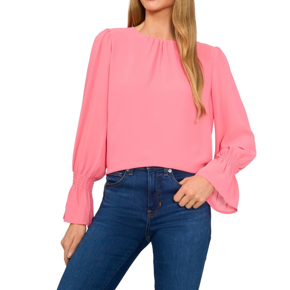NEW CECE Ruffle Cuff Long Sleeve Georgette Top Elegant Pink Women's Blouse 3x